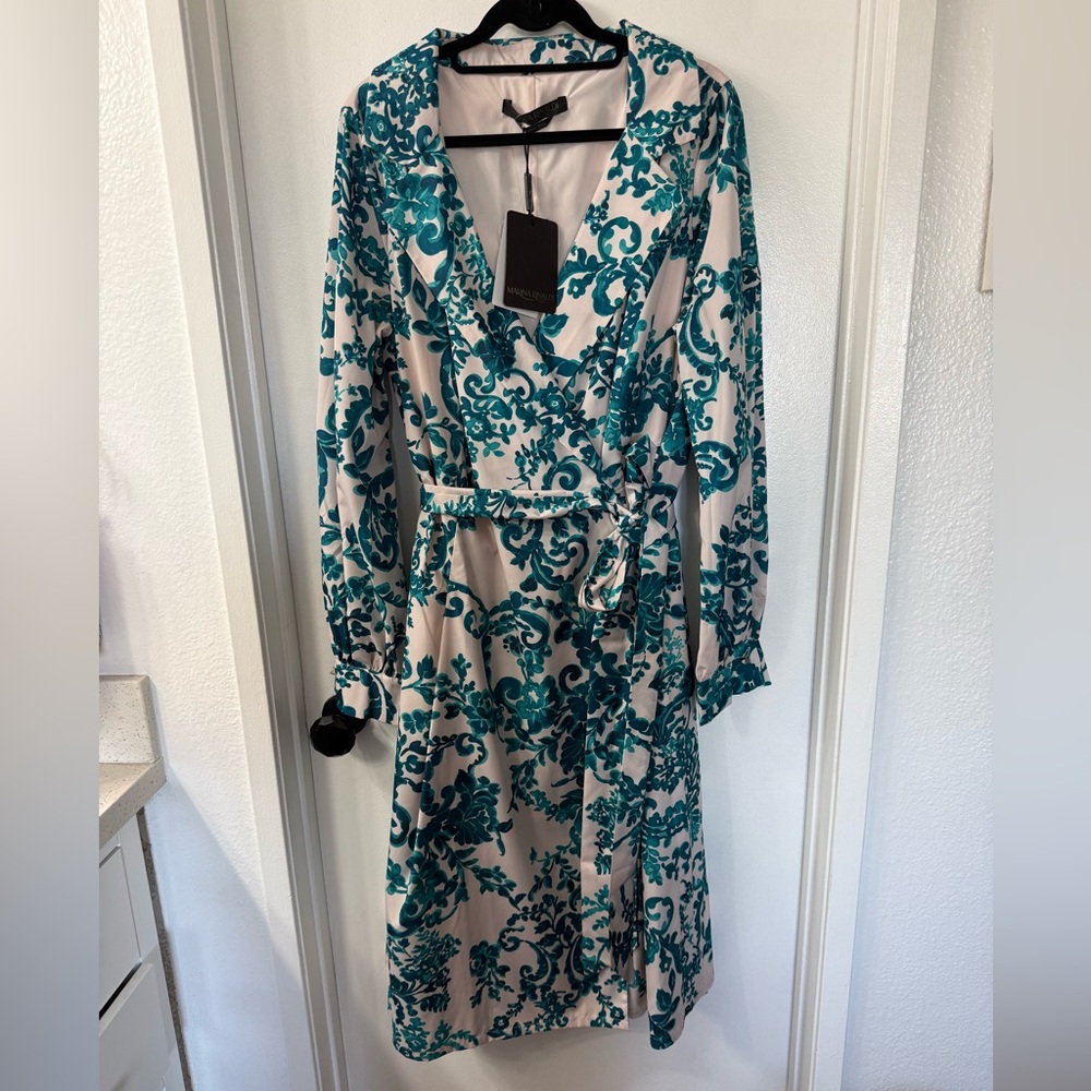 MARINA RINALDI DOMANDA Wrap Midi Dress in Teal Floral Print NWT 20 - Picture 6 of 13